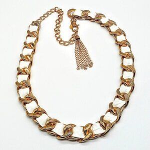 Vintage Tasha Gold Finish Chain Link White Faux Leather Braided Belt